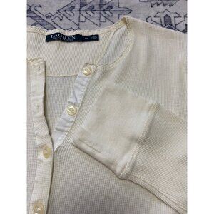 Lauren Ralph Lauren Womens Large Ivory Waffle Knit Henley Top Sleep/Lounge